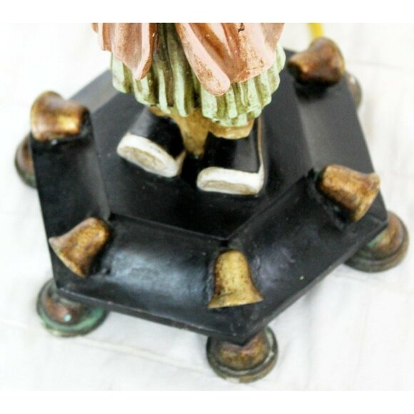 Berman Oriental Asian Man Figurine Lamp Red Lamp Shade Orange Fringe Trim Color - Picture 4 of 12